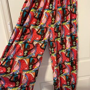 Red Geometric Patterned Relaxed Fit Pants